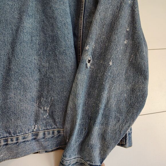 VTG Wrangler Hero MEDIUM Denim Trucker Jacket Men's Faded Workwear Distressed - Picture 5 of 16